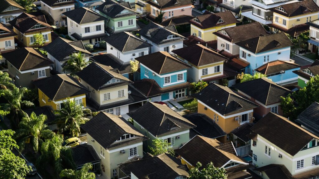 aerial view of suburban neighborhood houses
