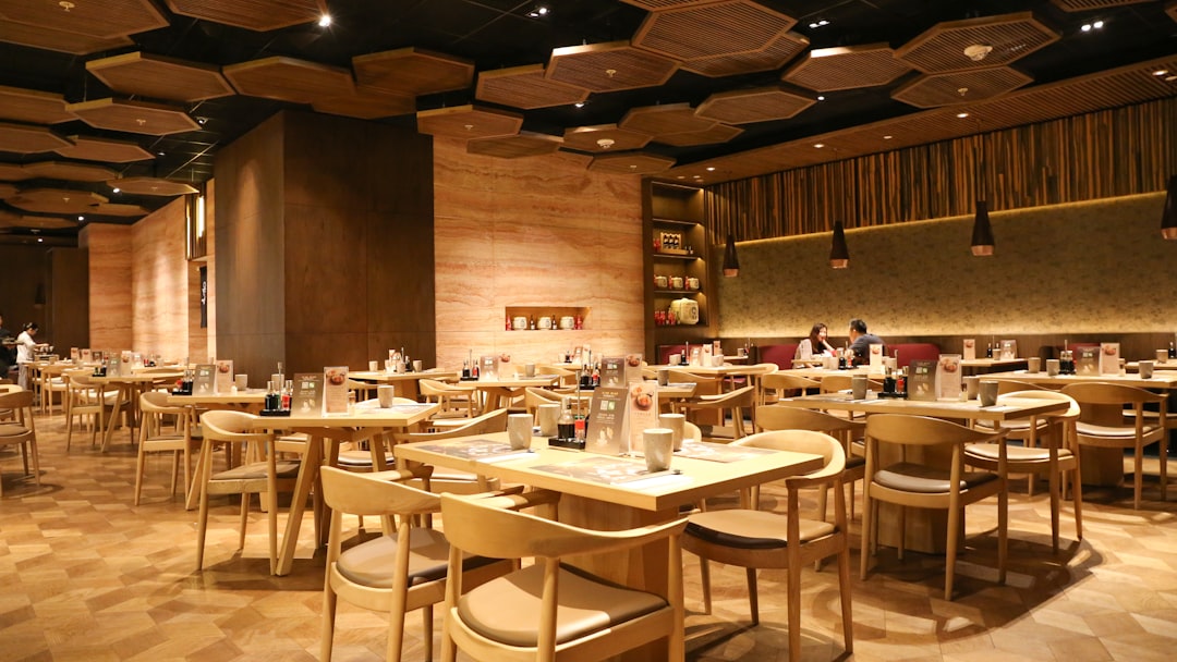 a large room with tables and chairs