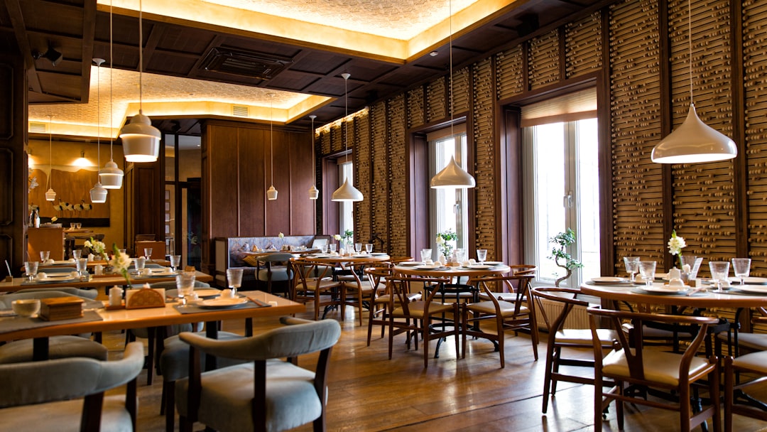 a room with tables and chairs